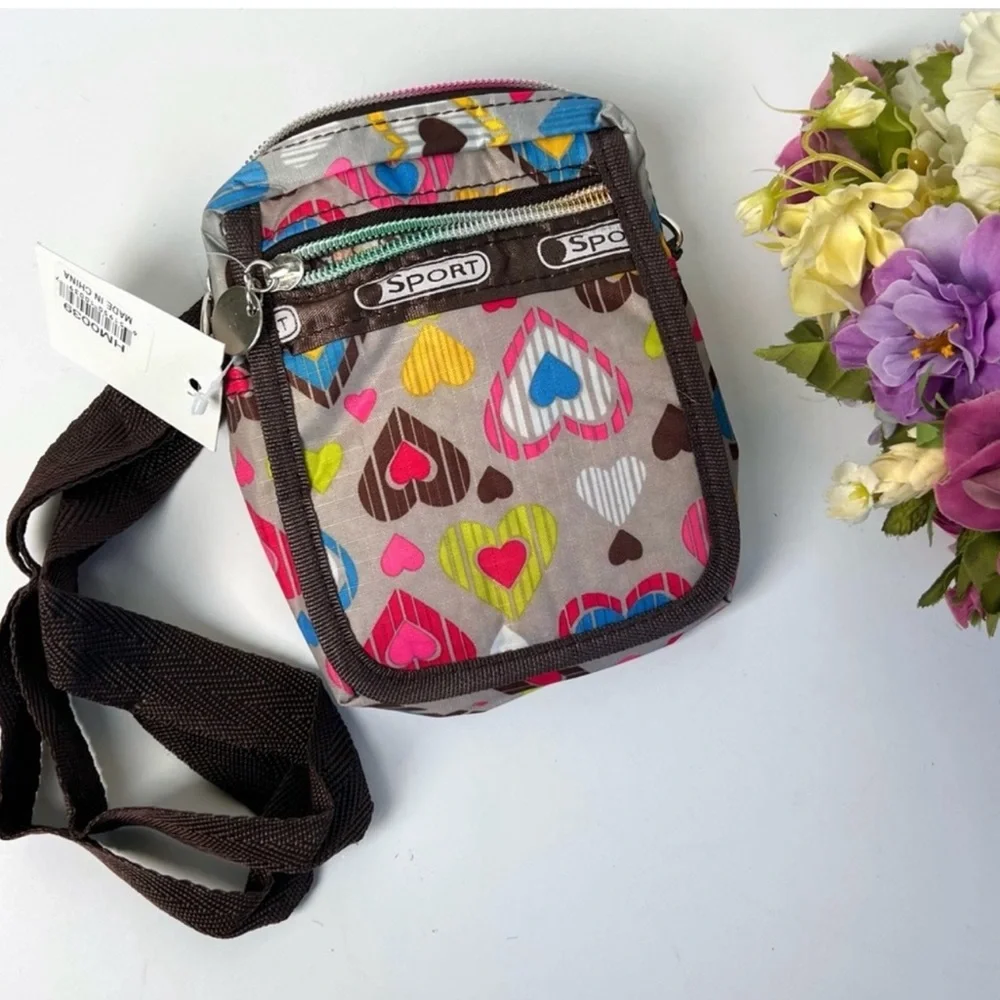 MOCK Lesportsac Inspired Heart Pattern Crossbody Bag - Multicolor - Picture 1 of 8